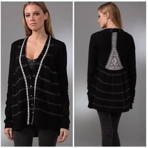 Free People Long Knit Swing Cardigan Snowflake Pattern on Back - Womens M EUC